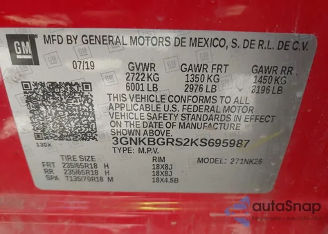 2019 Chevrolet Blazer z USA, uszkodzony, nr VIN 3GNKBGRS2KS695987